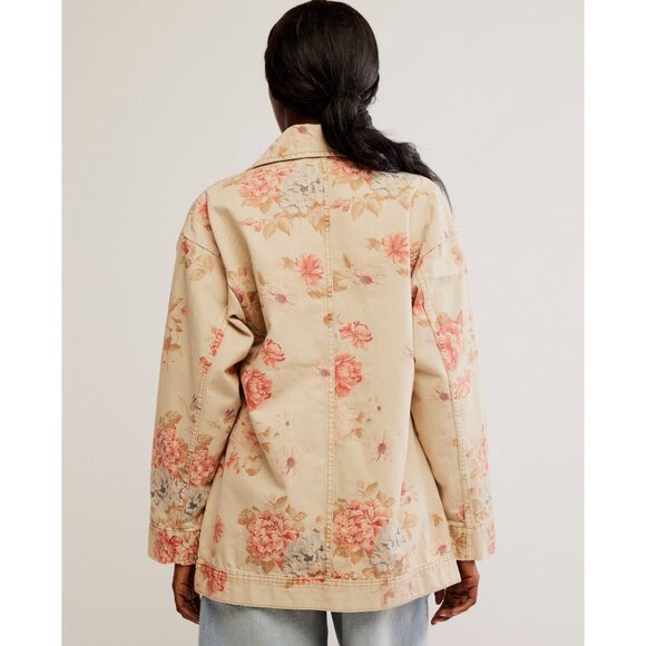 Free People Floral Jean Jacket - Cream and Pink - Picture 10 of 14